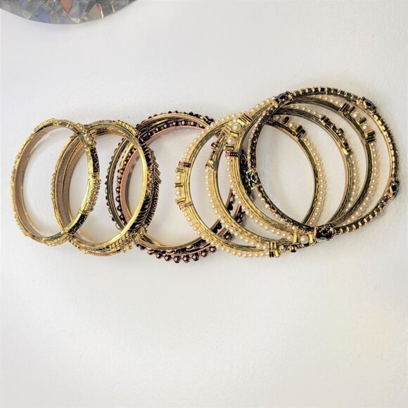 Pearls and Crystal Rhinestones Fashion Bangles Set of Ten - Picture 11 of 13